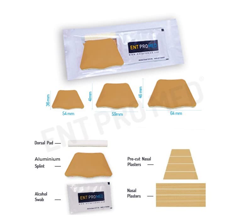 ENTPROMED Aluminium External Nasal Splint - Beige Colour- a kit, Nasal Splint, Post Nasal Surgery, Rhinoplasty, Septoplasty, ENT Product. (Small 36mm x 54mm)